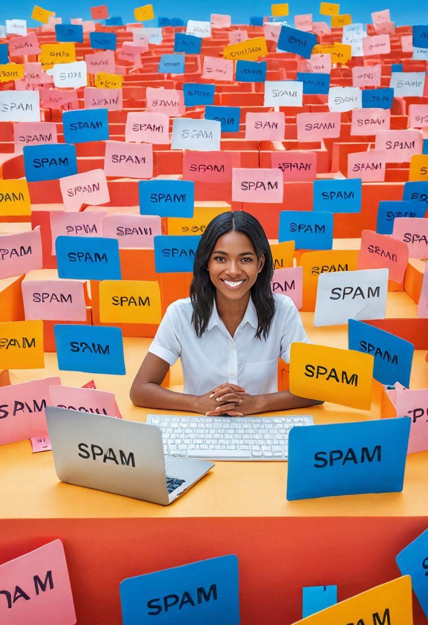 A person sitting at a desk, successfully navigating a maze symbolizing the complexities of spam calls, surrounded by floating icons of phones and crossed-out spam messages. The individual looks empowered, with a backdrop of a clear blue sky and barriers representing privacy protections. Bright colors to emphasize the positive outcome of mastering the Do Not Call list. super-realistic. vibrant colors. clear background.